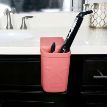 Hot Iron Holster | Adhesive-Free Silicone Storage Pocket for Organization and Travel | Heat Resistant to 500°F | Ideal for Curling Irons, Hair Straighteners, and Other Hot Tools | Coral