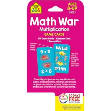 School Zone - Math War Multiplication Game Cards - Ages 8+, 3rd Grade, 4th Grade, 5th Grade, Math Ga...