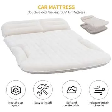 KMZ SUV Air Mattress Thickened and Double-Sided Flocking Travel Camping Bed with 2 Pillows & Electric Pump Dedicated Mobile Cushion Inflatable Bed for SUV Trunk and Rear Seat (Beige and Coffee)