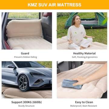 KMZ SUV Air Mattress Thickened and Double-Sided Flocking Travel Camping Bed with 2 Pillows & Electric Pump Dedicated Mobile Cushion Inflatable Bed for SUV Trunk and Rear Seat (Beige and Coffee)