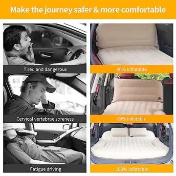 KMZ SUV Air Mattress Thickened and Double-Sided Flocking Travel Camping Bed with 2 Pillows & Electric Pump Dedicated Mobile Cushion Inflatable Bed for SUV Trunk and Rear Seat (Beige and Coffee)