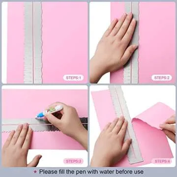 Geyee 2 Pcs Metal Paper Tearing Ruler Deckle Edge Craft Ruler for Cutting Paper Stainless Steel 12 Inches Cut Tool Irregular Edges Measuring Tool with Water Pen for School Scrapbook