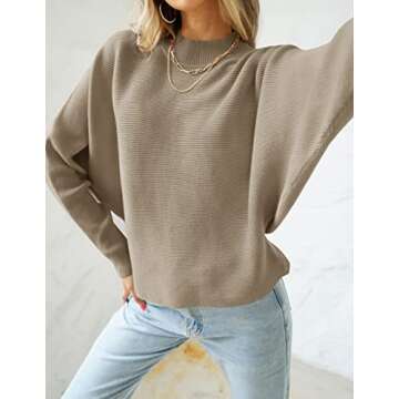 ZESICA Women's Fall Turtleneck Batwing Long Sleeve Ribbed Knit Casual Soft Pullover Sweater Jumper T...