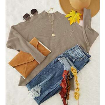 ZESICA Women's Fall Turtleneck Batwing Long Sleeve Ribbed Knit Casual Soft Pullover Sweater Jumper Top,Khaki,X-Large