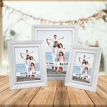 LaVie Home 8x10 Picture Frames (3 Pack, Distressed White Wood Grain) Rustic Photo Frame Set with High Definition Glass for Wall Mount & Table Top Display