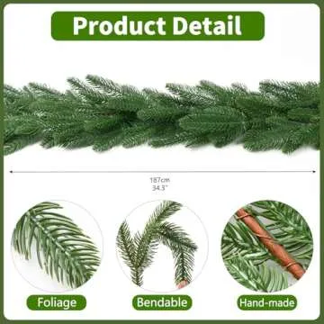 6 FT Christmas Real Touch Norfolk Pine Garlands Xmas Decoration, Artificial Faux Pine Greenery Garla...