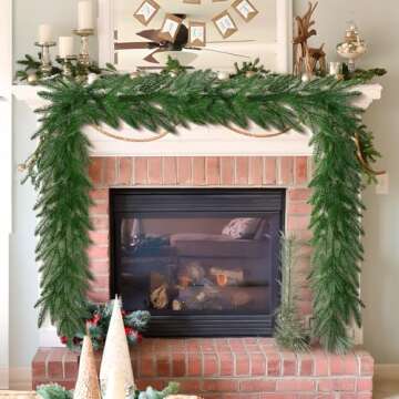 6 FT Christmas Real Touch Norfolk Pine Garlands Xmas Decoration, Artificial Faux Pine Greenery Garland for Mantle Fireplace Table Indoor Outdoor Winter Christmas Holiday Home Decor