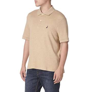 Nautica Men's Classic Fit Short Sleeve Solid Soft Cotton Polo Shirt, coastal camel heather, Large
