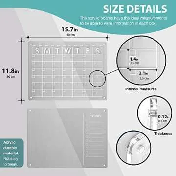 VIREOR® Acrylic Magnetic Calendar for Fridge - Set of 2 Dry Erase Boards with Calendar and Task List for Refrigerator - Magnetic Marker Holder, Eraser, and 6 Liquid Chalk Markers (16"x12"Inches)