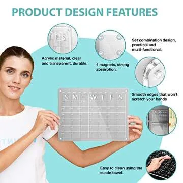 VIREOR® Acrylic Magnetic Calendar for Fridge - Set of 2 Dry Erase Boards with Calendar and Task List for Refrigerator - Magnetic Marker Holder, Eraser, and 6 Liquid Chalk Markers (16"x12"Inches)