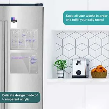 VIREOR® Acrylic Magnetic Calendar for Fridge - Set of 2 Dry Erase Boards with Calendar and Task List for Refrigerator - Magnetic Marker Holder, Eraser, and 6 Liquid Chalk Markers (16"x12"Inches)