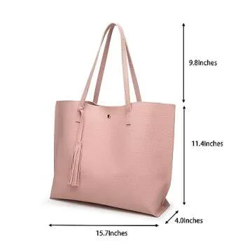 Dreubea Women's Soft Faux Leather Tote Shoulder Bag - Big Capacity Tassel Handbag