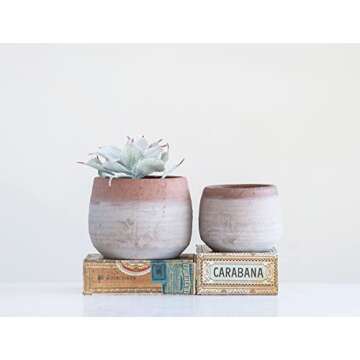 Creative Co-Op Small Orange & Whitewashed Terracotta Planter