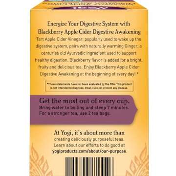 Yogi Tea Blackberry Apple Cider Digestive Awakening Tea - 16 Tea Bags per Pack (4 Packs) - Organic Tea to Support Digestive Health - Includes Ginger Root, Licorice Root & Raspberry Leaf