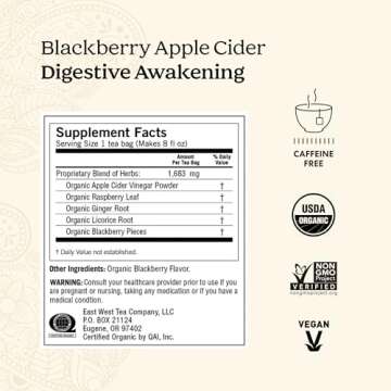 Yogi Tea Blackberry Apple Cider Digestive Awakening Tea - 16 Tea Bags per Pack (4 Packs) - Organic Tea to Support Digestive Health - Includes Ginger Root, Licorice Root & Raspberry Leaf