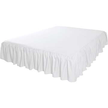 Amazon Basics Lightweight Ruffled Bed Skirt, Classic Style, Soft and Stylish 100% Microfiber With 16" Drop, Queen, Bright White, Solid