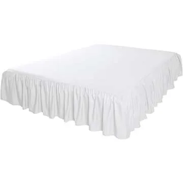 Amazon Basics Lightweight Ruffled Bed Skirt, Classic Style, Soft and Stylish 100% Microfiber With 16" Drop, Queen, Bright White, Solid