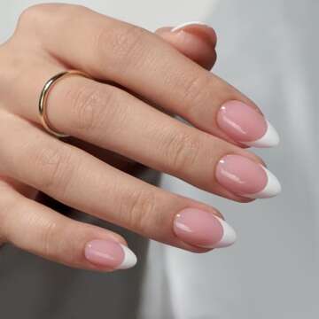 BTArtboxnails French Gel Nail Tips - French Tip Press on Nails Pink Short Almond XCOATTIPS, No Need to File Fake Nails for Nail Art DIY Valentines Day Gift
