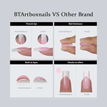 BTArtboxnails French Gel Nail Tips - French Tip Press on Nails Pink Short Almond XCOATTIPS, No Need to File Fake Nails for Nail Art DIY Valentines Day Gift
