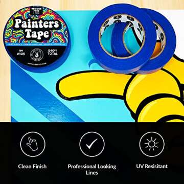 HIPPIE CRAFTER Blue Painters Tape 1 Inch Wide 3 Pack for Painting 1" Thick X 60 Yds Masking Removable Bulk Paint Pattern Walls 180 Yards Total