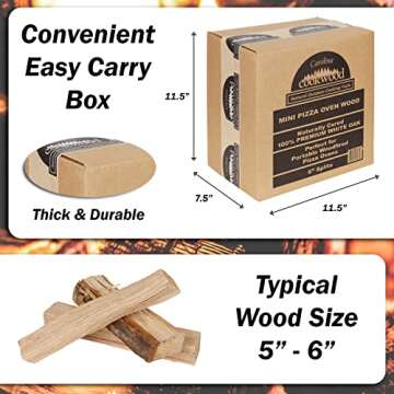Carolina Cookwood Mini Pizza Oven Wood 6 Inch Firewood Pizza Logs Naturally Cured White Oak Hardwood for Portable Wood Pizza Ovens 750 Cubic Inches, Approximately 12-14lbs