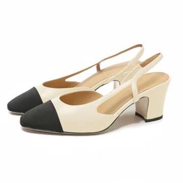 Jimishow Slingback Heels for Women Beige Two Tone Pumps Chunky Heel Closed Toe D’Orsay Sandals Cap Toe Quarter Strap 2 inches Block Heel Sexy Dress Pump Shoes Size 5-13 US