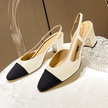 Jimishow Slingback Heels for Women Beige Two Tone Pumps Chunky Heel Closed Toe D’Orsay Sandals Cap Toe Quarter Strap 2 inches Block Heel Sexy Dress Pump Shoes Size 5-13 US