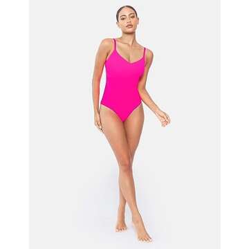 NEWVISISTER Shapewear Bodysuit for Women Tummy Control Seamless Sculpting Body Shaper Sleeveless Tops, Hot Pink, XX-Small-X-Small