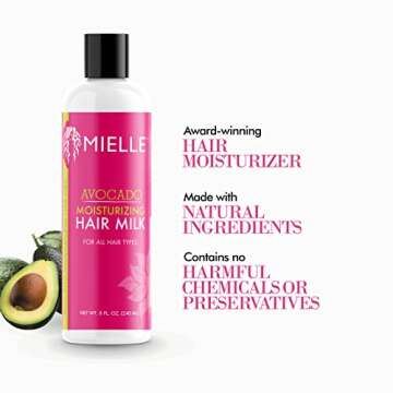 Mielle Organics Avocado Hair Milk for All Hair Types, Moisturizing Lotion for Dry Hair, 8 Ounces