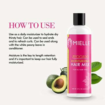Mielle Organics Avocado Hair Milk for All Hair Types, Moisturizing Lotion for Dry Hair, 8 Ounces
