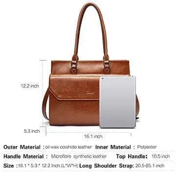 Elegant Oil Wax Leather Briefcase for Women - Vintage Design