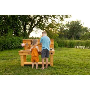 Noble Toys XL Cedar Outdoor Mud Kitchen with Backsplash and Stovetop for Toddlers and Kids | Pretend...