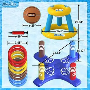 Max Fun Pool Floats Toys Games Set - Floating Basketball Hoop Inflatable Cross Ring Toss Game Toys f...
