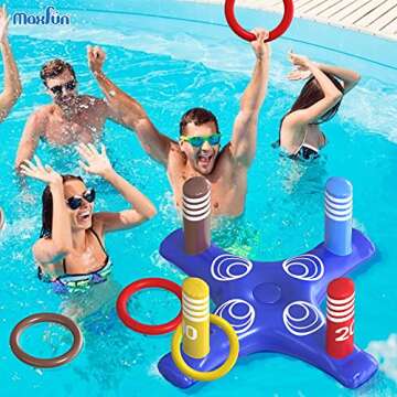 Max Fun Pool Floats Toys Games Set - Floating Basketball Hoop Inflatable Cross Ring Toss Game Toys for Kids Adults Swimming Pool Water Game