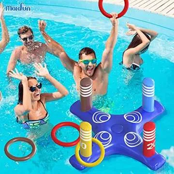 Max Fun Pool Floats Toys Games Set - Floating Basketball Hoop Inflatable Cross Ring Toss Game Toys for Kids Adults Swimming Pool Water Game