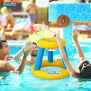 Max Fun Pool Floats Toys Games Set - Floating Basketball Hoop Inflatable Cross Ring Toss Game Toys for Kids Adults Swimming Pool Water Game