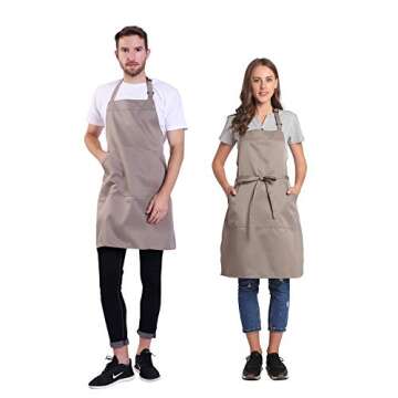BIGHAS Adjustable Bib Apron with Pocket Extra Long Ties for Women Men, 18 Colors, Chef, Kitchen, Hom...