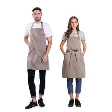 BIGHAS Adjustable Bib Apron with Pocket Extra Long Ties for Women Men, 18 Colors, Chef, Kitchen, Hom...