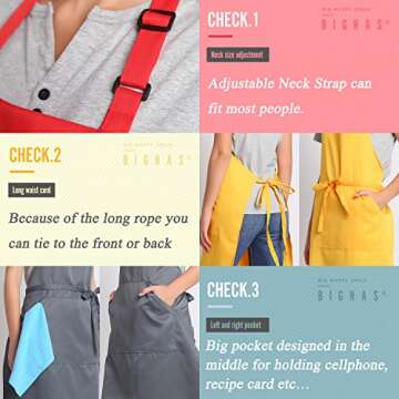BIGHAS Adjustable Bib Apron for Men and Women - 18 Colors