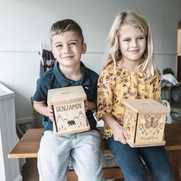 Personalized Handmade Wooden Piggy Bank for Kids