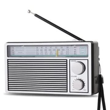 Portable AM FM Retro Radio with Loud Speakers and Battery or DC Power