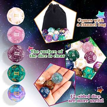 5 Sets Astrological Dice Constellation Dice 12-Sided Astrology Dice Astrology Tarot Constellation Divination Dice for Constellation Divination Tarot Cards Accessory Acrylic Pearl Astrological Dice