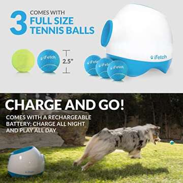 iFetch Too Automatic Dog Ball Launcher for Medium to Large Dogs, Indoor/Outdoor Dog Toy Thrower, Includes 3 Standard Size Tennis Balls