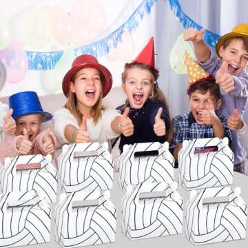 24Pcs Volleyball Treat Boxes Volleyball Gift Bags for Sports Theme Party Favors Supplies Cardboard Snack Candy Box Goodie Bag with Handles for Team Kids Adults Baby Shower Decorations Birthday Decor