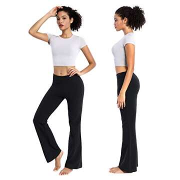 BUBBLELIME 29"/31"/33"/35" 4 Styles Women's Inner Pocket Bootcut Yoga Pants - Basic Cotton_Black M-3...