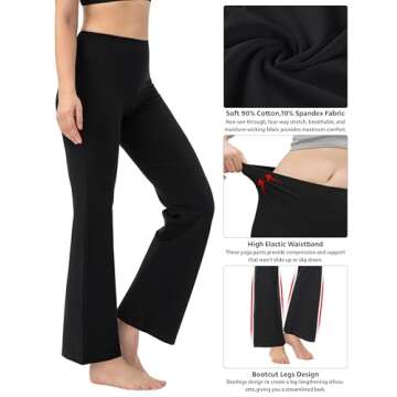 BUBBLELIME 29"/31"/33"/35" 4 Styles Women's Inner Pocket Bootcut Yoga Pants - Basic Cotton_Black M-37 Inseam
