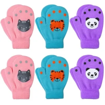 Cooraby 6 Pairs Toddler Magic Stretch Mittens Winter Unisex Baby Knitted Gloves Mittens (Mixed Color...