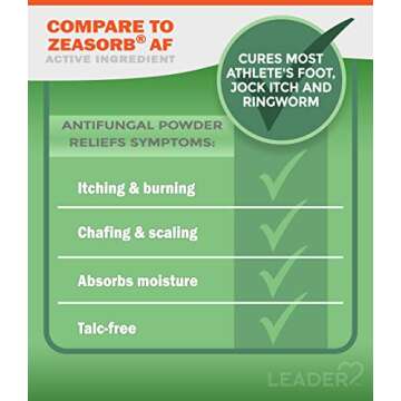 Leader Athlete's Foot Antifungal Powder, Moisture Absorbing, Talc-Free, Antifungal Powder for Skin Folds, 2.5 oz, Compare to Zeasorb, Pack of 1