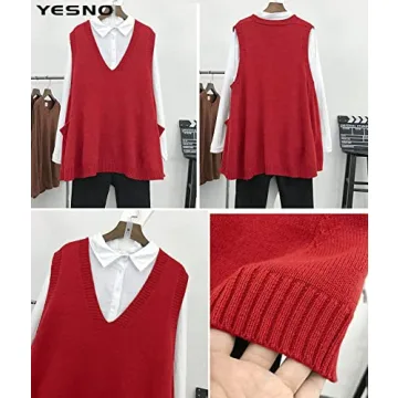 YESNO Women's Oversized Cotton Sweater Vest with Pockets