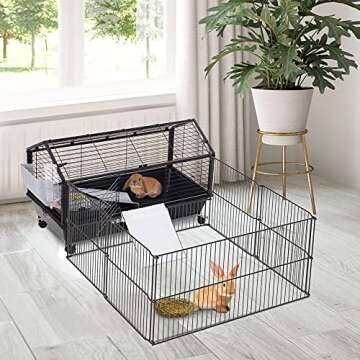 PawHut Small Animal Cage with Foldable Run Area, Rolling Bunny Cage, Guinea Pig Cage, Hedgehog Cage ...